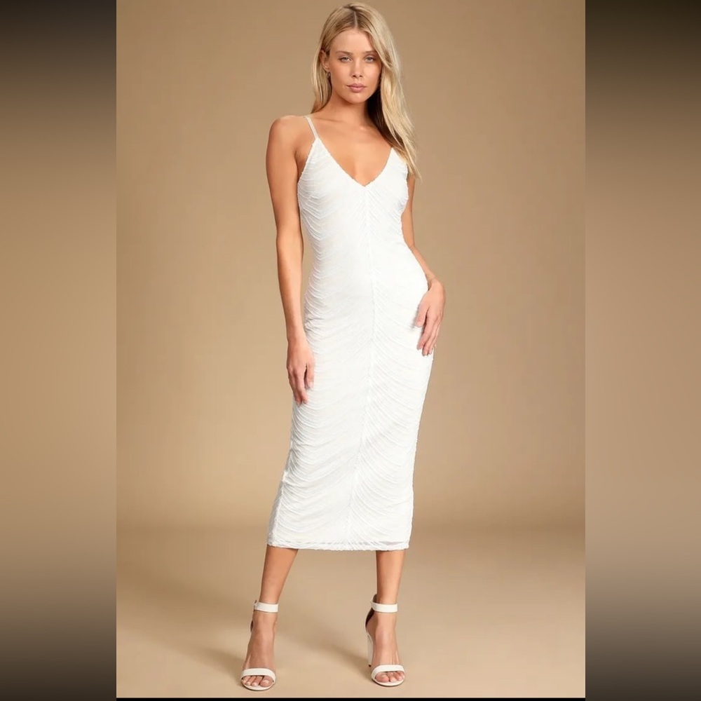 Lulus White Bodycon Midi Sequin Dress 🤍